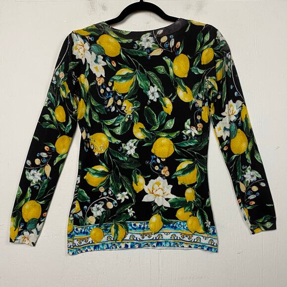 Boston Proper Black Lemon Print Cardigan Sweater Size Extra Small - Picture 6 of 6